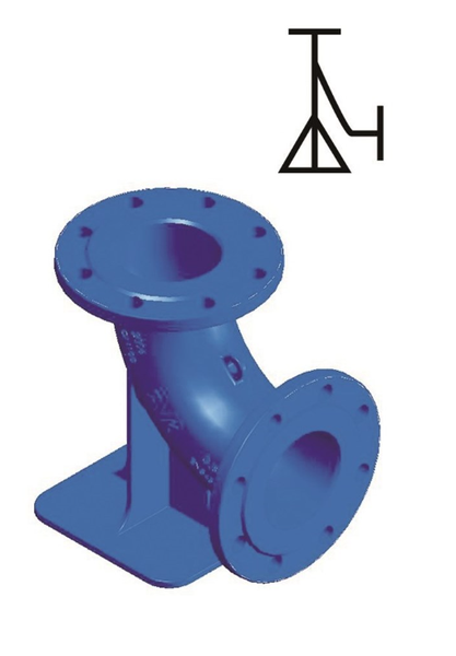 Atloku līkums 90° ar balstu pīļkājas līkums PN10/16